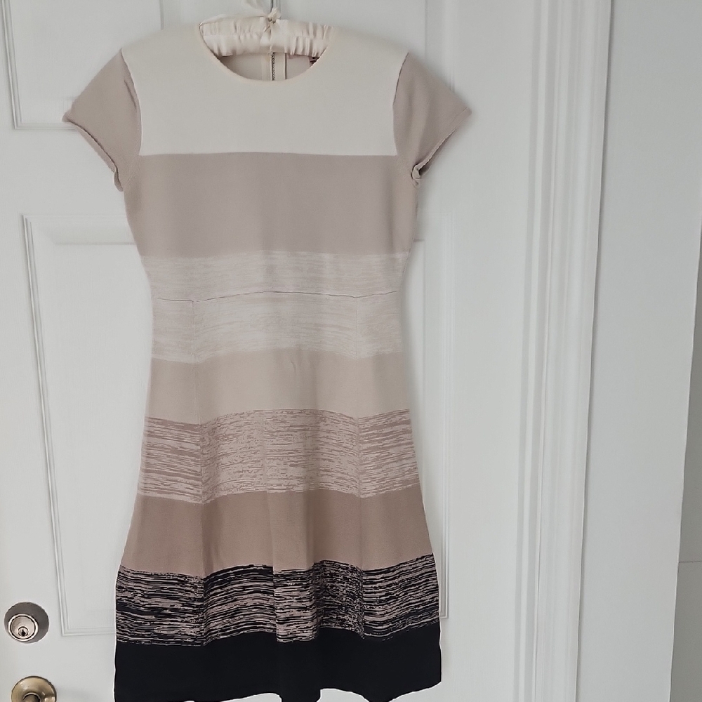 Philosophy Striped Cap Sleeve Sweater Dress in Cream and Black Size Medium.